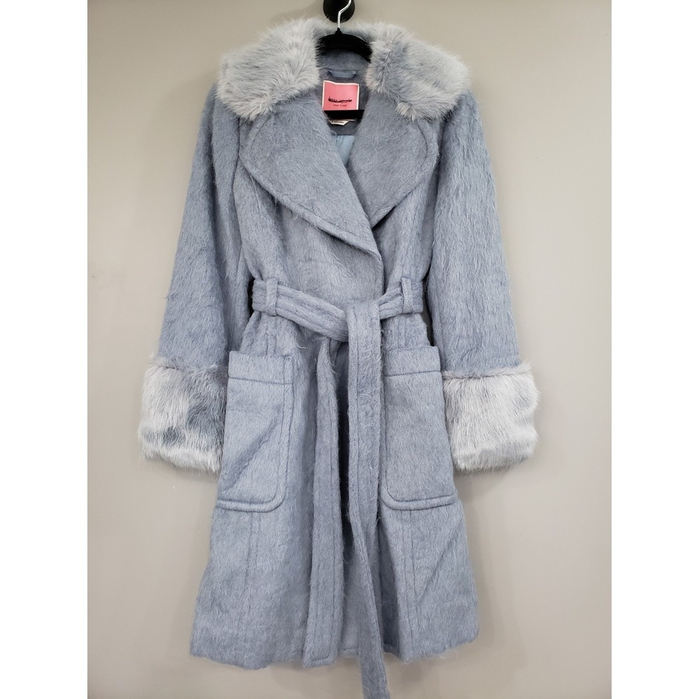 NEVER WORN Kate Spade 8 Faux Fur Dusty Blue Penny Lane Coat Whimsical Fairycore